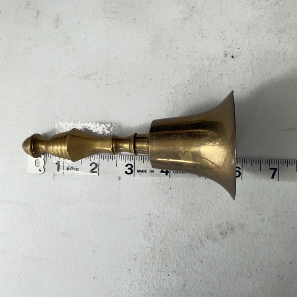 Vintage Solid Brass Hand Bell Made in India 6 Inch Tall Ornate Handle Gold Tone - Picture 7 of 8